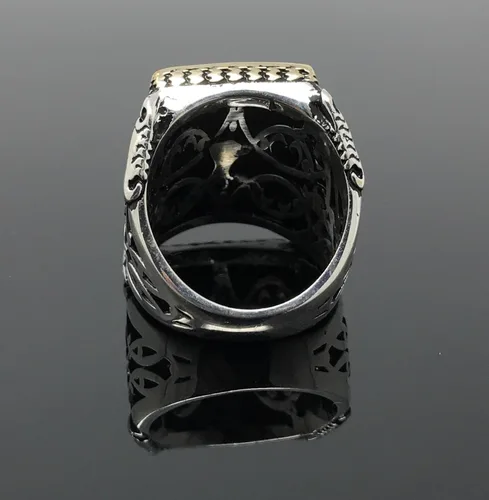 Vista 6 de KAR Anillo grande de plata de ley 925K con sello de ojo de tigre I1P