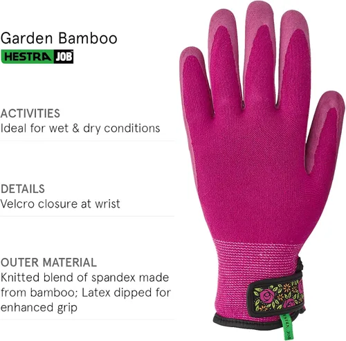Vista 3 de Hestra Guantes de trabajo: Guantes de jardín de bambú para mujer, fucsia, 6