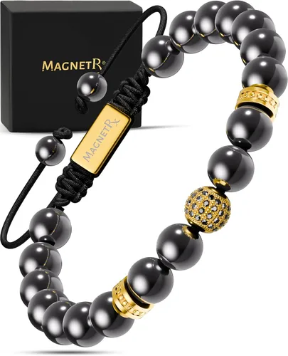 Vista 10 de MagnetRX® Pulsera de hematita y amatista, pulseras magnéticas de hematita de máxima fuerza, pulseras de cuentas moradas con cristales de amatista