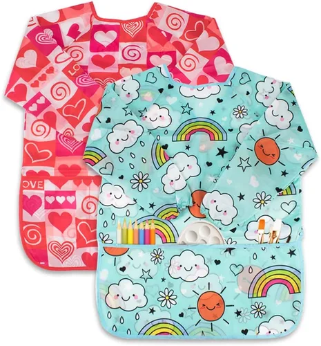 Vista 13 de CUBACO Delantal de pintura para niños, 2 piezas impermeables para niños de 3 a 8 años, delantales para pintar delantales con manga larga