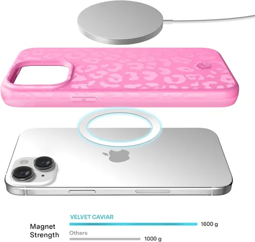 Vista 3 de VELVET CAVIAR Funda para iPhone 15, compatible con MagSafe, probada contra caídas de 10 pies, fundas protectoras de diseño, leopardo color rosa