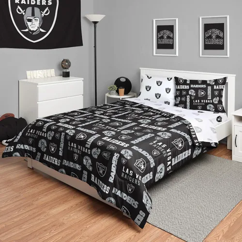 Vista 22 de FOCO Juego de ropa de cama unisex para adultos con logotipo del equipo de la NFL, sábanas y fundas de almohada, juego de ropa de cama de 5 piezas