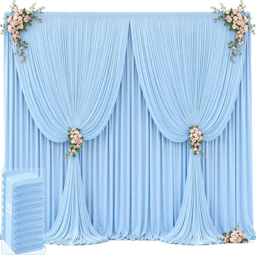 Vista 25 de 20 pies x 12 pies Cortinas de Telón de Fondo Azul Bebé Sin Arrugas para Bodas y Fiestas, Telón de Fondo de Tela Azul, Cortinas para Bodas