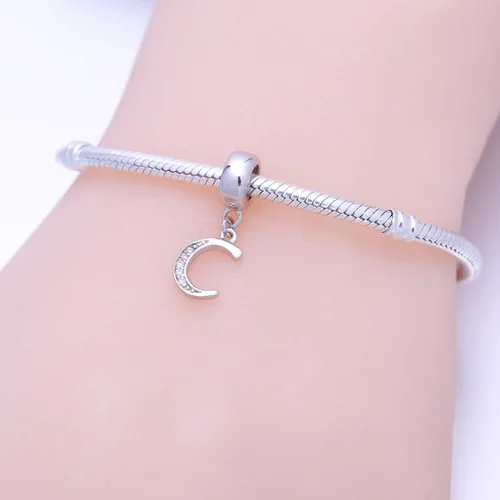 Vista 15 de ABUN Abalorio de plata de ley 925 con letra A a la Z, espaciador de inicial, con circonita cúbica transparete colgante, auténtica, para pulseras