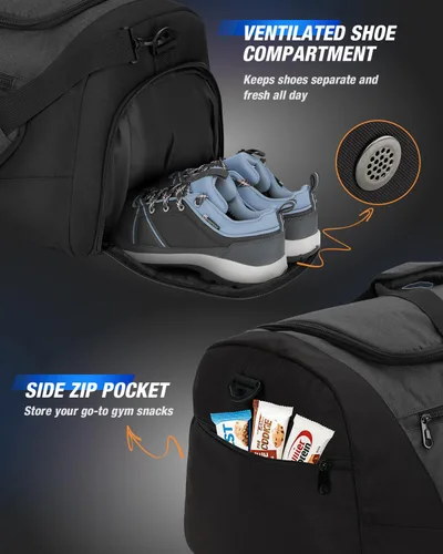 Vista 3 de Gonex Bolsa de lona para gimnasio con compartimento para zapatos, bolsillo húmedo, bolsa deportiva de gran capacidad para hombres y mujeres, bolsa