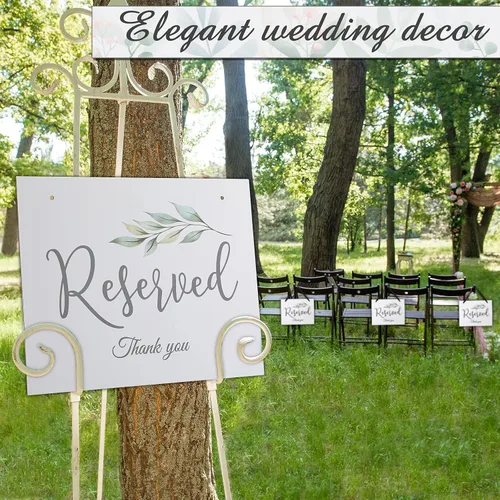 Vista 5 de Zonon 6 carteles reservados para sillas de boda colgantes con cinta, cartel de asiento de silla de boda, pancarta de papel para ceremonia, fiesta