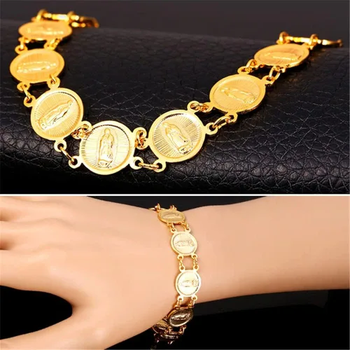Vista 4 de U7 Catholic Gift Stainless Steel 18K Gold Plated Coin MedalCrucifix CrossVirgin MaryRosary Necklaces for Women Men