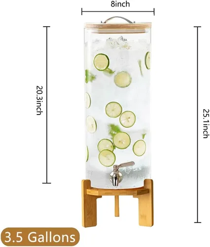 Vista 3 de Dispensador de bebidas, dispensador de bebidas de vidrio de 3.5 galones con soporte, dispensador de agua de vidrio con espiga, dispensadores