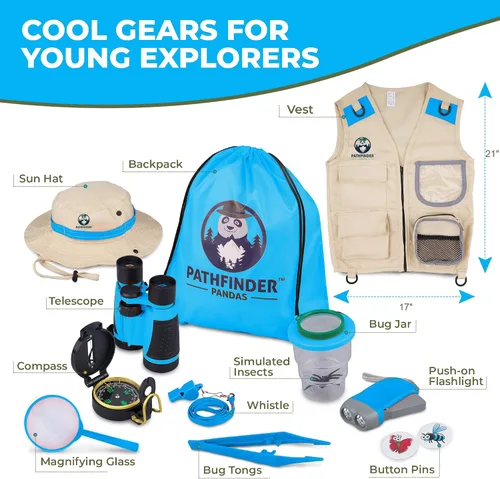 Vista 3 de Kit de explorador para niños con chaleco y sombrero de safari para niños de 7 a 12 años - Disfraz de safari y disfraz de guardián de zoológico