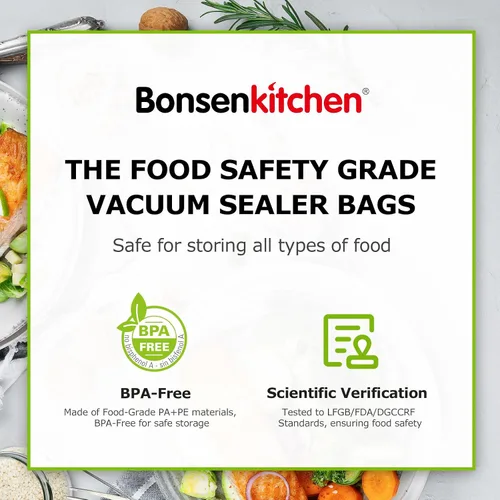 Vista 7 de Bonsenkitchen Bolsas Selladoras al Vacío, Rollos de 8" x 50' Paquete de 2 para Almacenamiento de Alimentos, Sin BPA, Resistente, Rollo de Alimentos