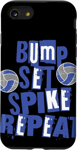 Vista 13 de iPhone 15 Parents Girls Volleyball Bump Set Spike Repeat Blue & White Case
