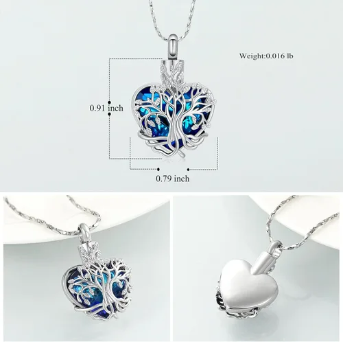 Vista 2 de Imrsanl Collar de urna de árbol de la vida con forma de corazón, joyería de cremación para hombres y mujeres, recuerdo, joyería conmemorativa