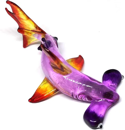 Vista 5 de Hammerhead - Figura de tiburón de vidrio soplado Sealife coleccionable en miniatura para acuario Hand-blown glass, 1.5 in tall, for coastal shelf