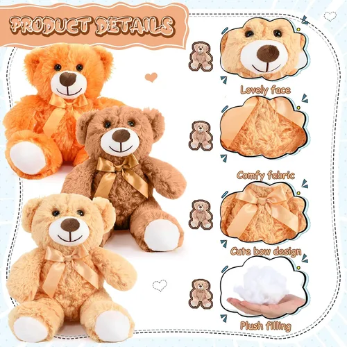 Vista 3 de Liliful 24 peluches de oso de 14 pulgadas, a granel, regalo de felpa suave para niños y niñas, regalo de cumpleaños, baby shower, boda, festival