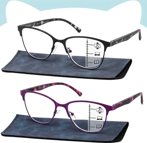 Vista 9 de Gafas de lectura progresivas multifocales para mujer con forma de ojo de gato, sin líneas, multienfoque, transición, bloqueo de luz azul, dama