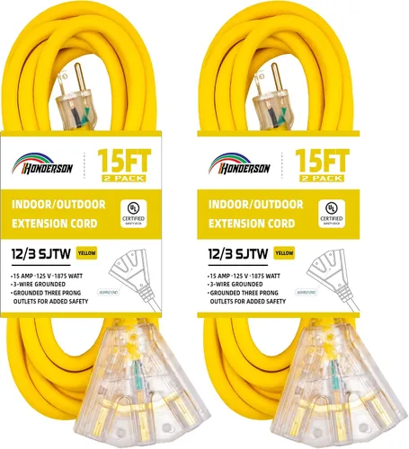 Vista 26 de Cable de extensión GFCI iluminado de 3 pies con 3 tomas de corriente, cable de extensión negro resistente SJTW 12/3 con enchufe a tierra de 3