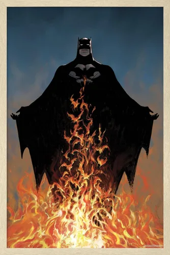 Vista 7 de Trends International DC Comics Batman - Póster de pared de fuego, 22.4 pulgadas de largo x 14.7 pulgadas, versión enmarcada de madera de granero