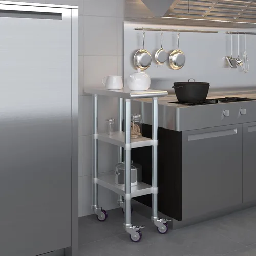 Vista 9 de AmGood Stainless Steel Work Table with 2 Shelves and Casters Metal Utility Table On Wheels