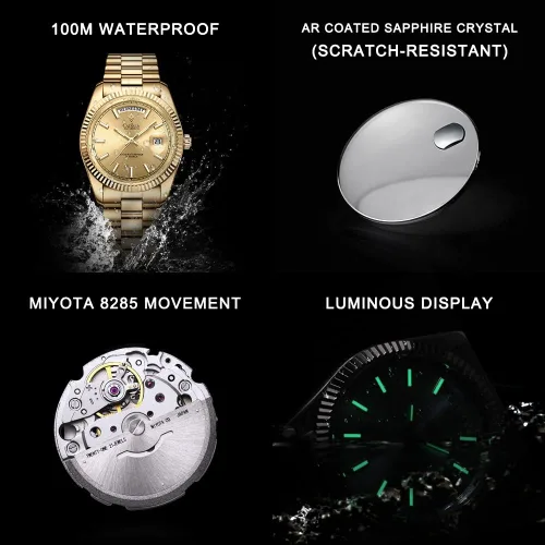 Vista 2 de CADISEN Reloj mecánico automático de acero inoxidable de lujo de marca impermeable de 328.1 ft para hombre de diseño H0mage