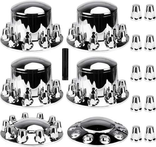 Vista 9 de Youxmoto Cubierta de eje delantero estándar con tapa de rueda cromada de 33 mm para camión semi, plástico ABS cromado, ajuste universal, paquete de 2