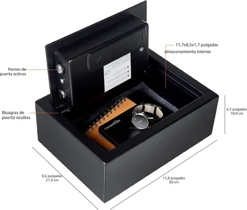 Vista 8 de Amazon Basics Caja fuerte de seguridad pequeña y delgada para cajón de escritorio con teclado electrónico programable, 0.1 pies cúbicos, caja fuerte