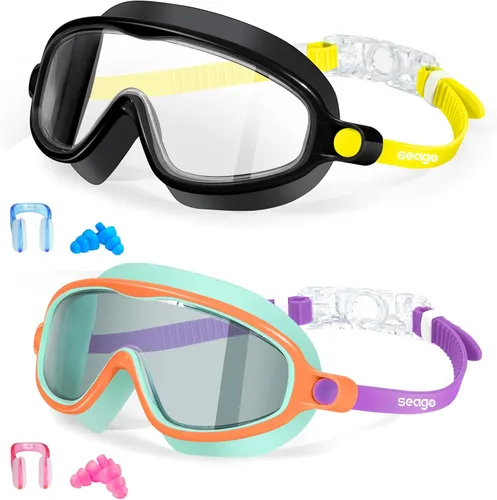Vista 10 de Seago Paquete de 2 gafas de natación antivaho anti-UV de visión amplia para niños de 3 a 14 años