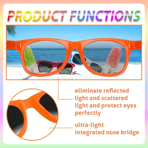 Vista 6 de INNOCHEER Gafas de sol de fiesta para niños con protección UV400, gafas de sol de neón para niños y niñas, gran regalo para recuerdos de fiesta