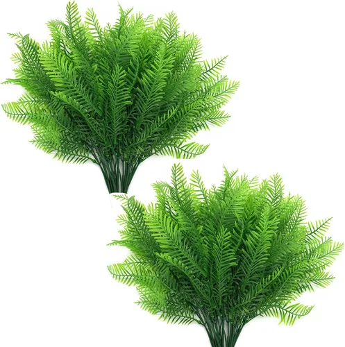 Vista 18 de Arbustos artificiales, plantas de plástico, hierba de bambú, vegetación falsa, exterior, interior, jardín, terraza, parterre, guirnalda de boda