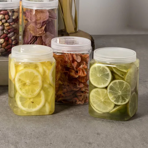 Vista 5 de Silicook - Tarro de plástico transparente, juego de 3, con forma cuadrada, transparente, contenedor de almacenamiento de alimentos, organización