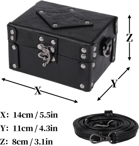 Vista 6 de HiiFeuer Caja medieval de alquimia de piel sintética con 12 viales de poción de corcho, bolsa cruzada portátil de fantasía, soporte para joyas