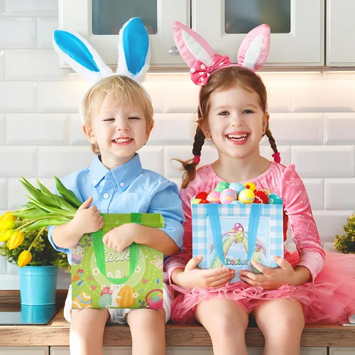 Vista 5 de YANGTE Paquete de 36 bolsas de regalo de Pascua, cestas de Pascua, bolsas de regalo no tejidas para niños con asa, suministros de fiesta