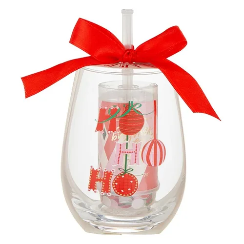 Vista 2 de Slant Collections Juego de regalo de Navidad Copa de vino sin tallo y confeti Push Popper, 2 piezas, Ho