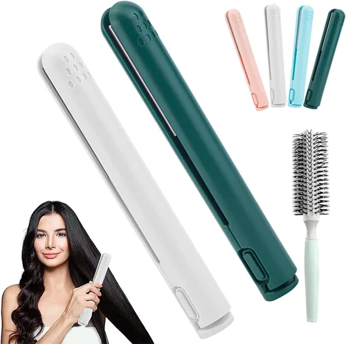 Vista 11 de Mini rizador de doble propósito, mini alisador de pelo y rizador 2 en 1, fuente de alimentación USB, rizador de viaje, alisador de pelo portátil