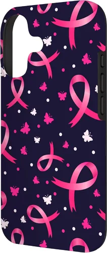 Vista 2 de Funda de soporte para iPhone 17 de mujeres de concientización sobre el cáncer de mama con patrón de cinta rosa
