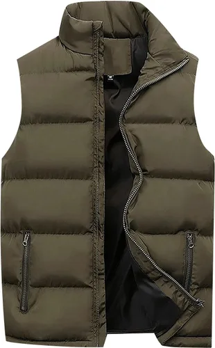 Vista 70 de WENKOMG1 Chaleco con capucha con doble cremallera para hombre, abrigo de color sólido, abrigo cálido y grueso, sin mangas, chaqueta suelta