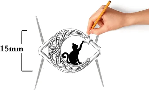 Vista 8 de Anillos de gato negro para mujer, diseño de árbol de la vida, joyería de Plateado