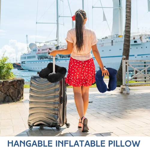 Vista 6 de Sintuff Paquete de 2 Almohadas de Viaje Inflables para Aviones Almohadas de Vuelo Inflables para el Cuello con Bolsa Compacta y Antifaz para Viajar
