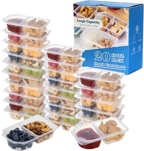 Vista 9 de TAIHUIMY 9oz Recipientes reutilizables para bocadillos con tapas para niños, nuevos contenedores de preparación de comidas de 3 compartimentos