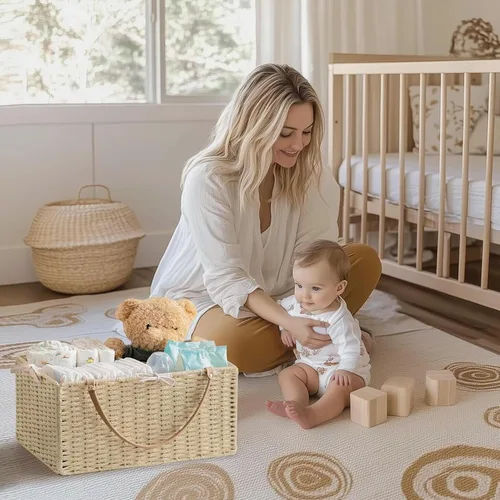 Vista 6 de HBlife Organizador Grande de Pañales para Bebé, Cestas de Almacenamiento de Cuerda de Papel Contenedor de Guardería con Divisor Extraíble