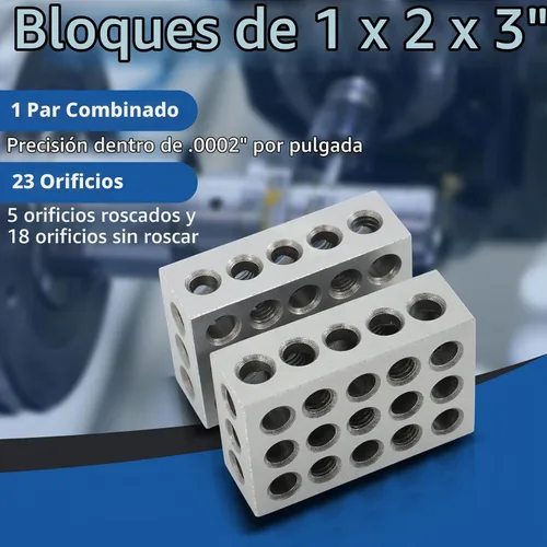 Vista 2 de WFLNHB 1 par a juego Precisión 1 x 2 x 3 pulgadas Bloques 23 agujeros 0.0002" Machinist 1-2-3 Set