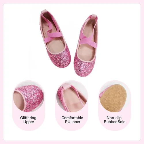 Vista 3 de Girls Ballerina Dress Shoes Mary Jane Flats Girls Glitter Shoes Princess Dresses for Girls Flower Girls Shoes (ToddlerLittleKids)