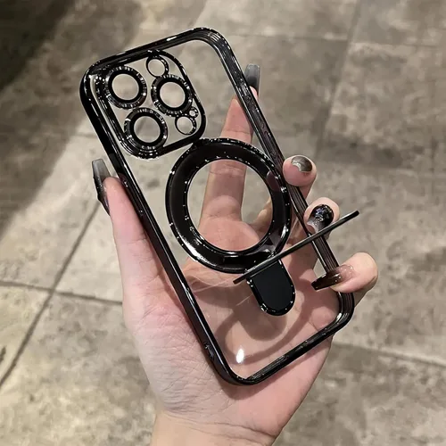 Vista 3 de Funda para iPhone 13 Pro Max de 6.7", compatible con MagSafe, cubierta de teléfono transparente con chapado de lujo a prueba de golpes con soporte