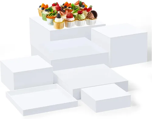 Vista 17 de Leinuosen Juego de 7 Elevadores Grandes para Buffet de 6" a 12" Caja de Exhibición de Acrílico Elevador de Mesa de Postres para Catering Soporte