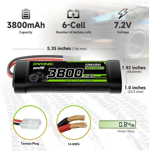 Vista 2 de OVONIC Batería de 7.2V NiMH 3800mAh 6 celdas RC batería con conector TMY