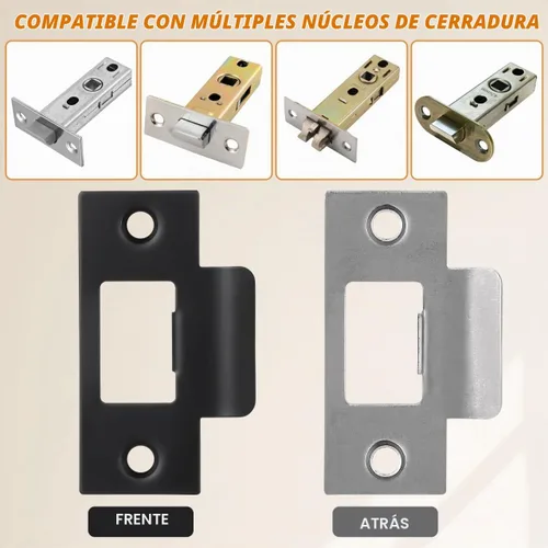 Vista 5 de 4 piezas de placa de bloqueo de puerta negra de 2-3/4 pulgadas, placas de cierre de puerta de repuesto, cubiertas de placas de bloqueo de puerta