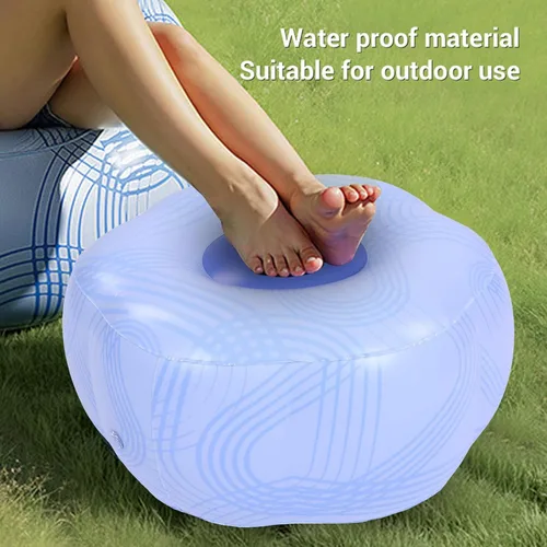 Vista 4 de POCREATION Inflatable Footstool Portable Foot Rest Camping Foot Stool PVC Compact for Outdoor Seat with Blue Stripe Pattern Lightweight for Travel
