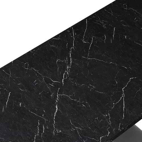 Vista 7 de Mesa de comedor cuadrada moderna, de 47.24 a 62.99 pulgadas de largo, elástica, con estampado de mármol negro + patas de mesa en forma de X de MDF