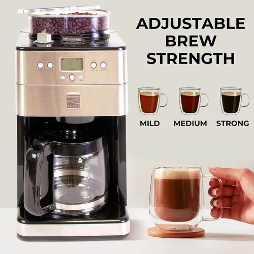 Vista 3 de Kenmore Elite Cafetera de Moler y Preparar – Molinillo integrado, máquina automática de café por goteo, cafetera programable de 12 tazas, molinillo