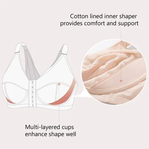 Vista 3 de Sujetador de postura de soporte trasero inalámbrico de encaje con cierre frontal para mujer, talla grande