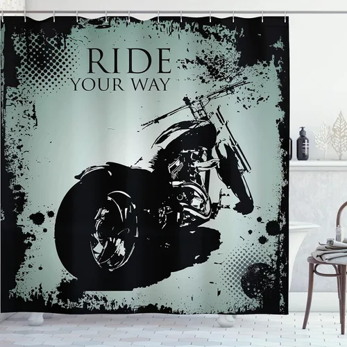 Vista 26 de Ambesonne Decor Collection, juego de cortina con ganchos para regadera Negro Verde